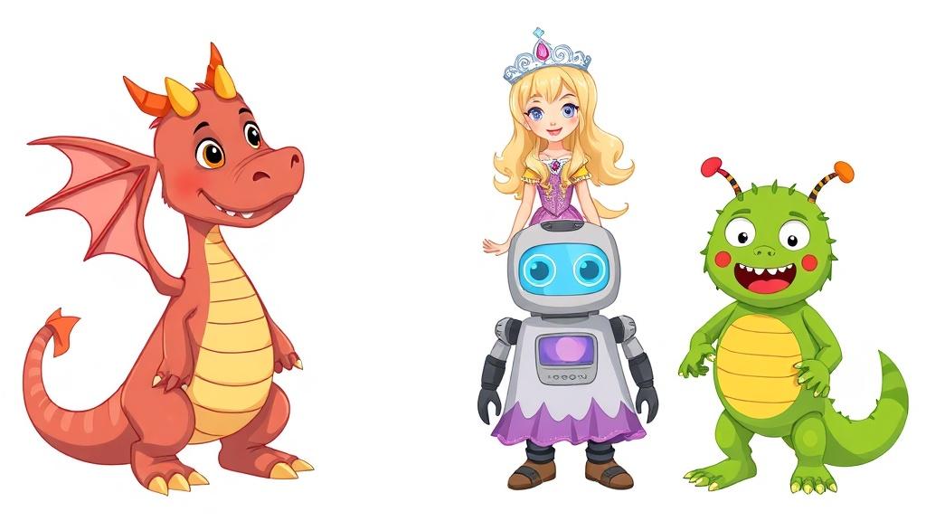 C2Story character library showing diverse illustrated cast designs