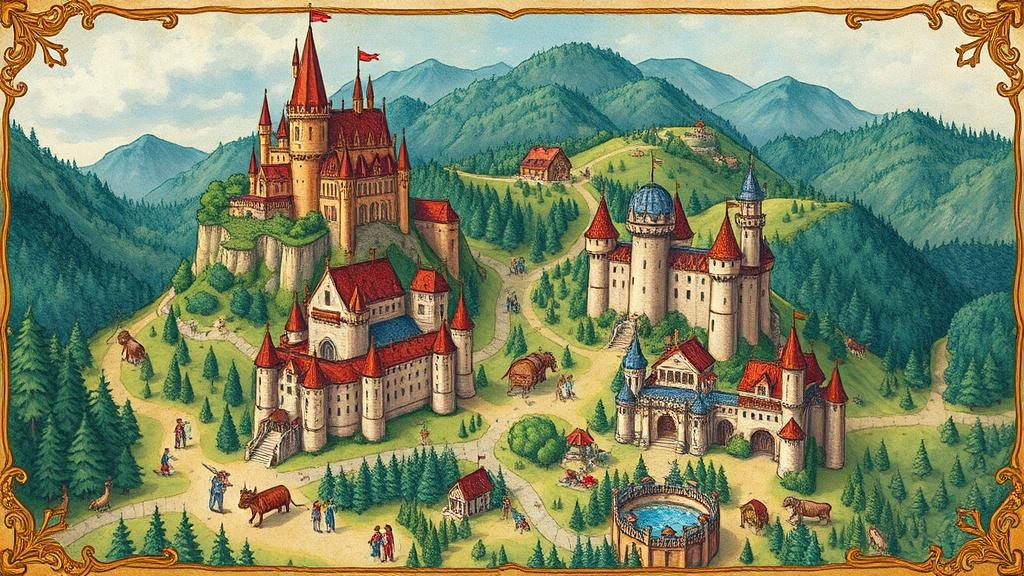 Fantasy kingdom map illustration for picture book