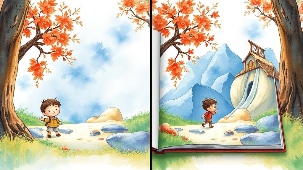 Side-by-side comparison of basic AI storybook versus C2Story premium illustrated picture book