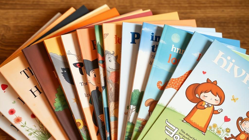 A collection of published children's picture books fanned out showing diverse illustration styles