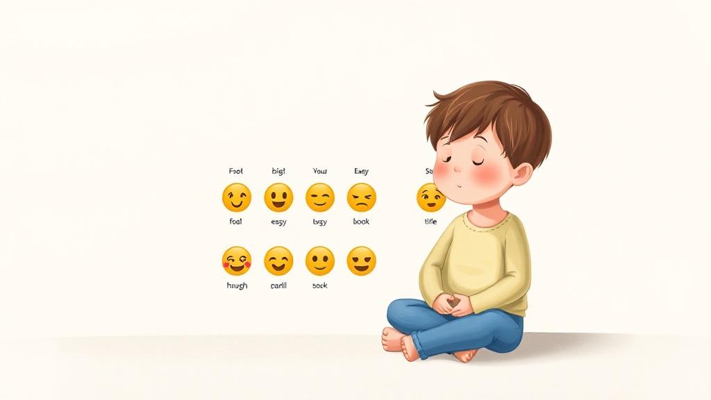A child practicing emotional awareness with a feelings chart