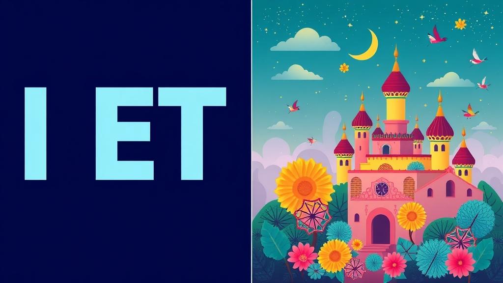 Text transforming into beautiful colorful illustrations showing AI art generation