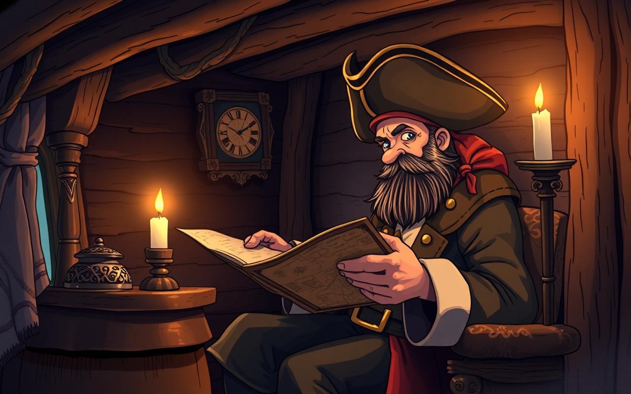 Classic storybook style pirate illustration