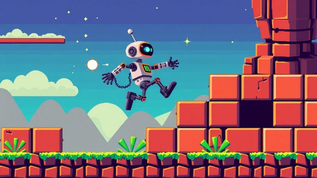 Pixel art style robot story illustration