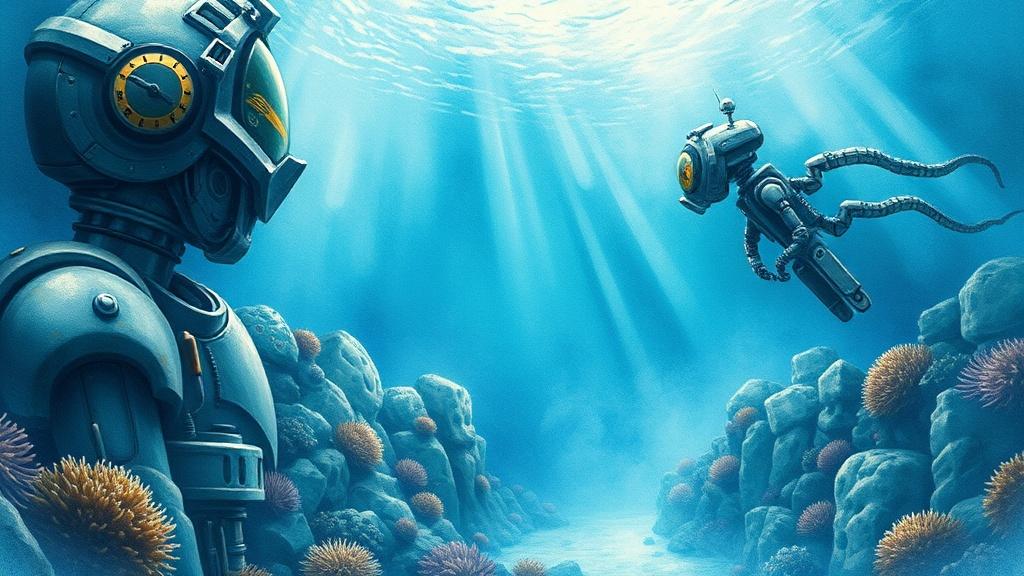 Watercolor style robot story illustration