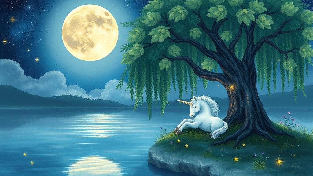 Watercolor style unicorn story illustration