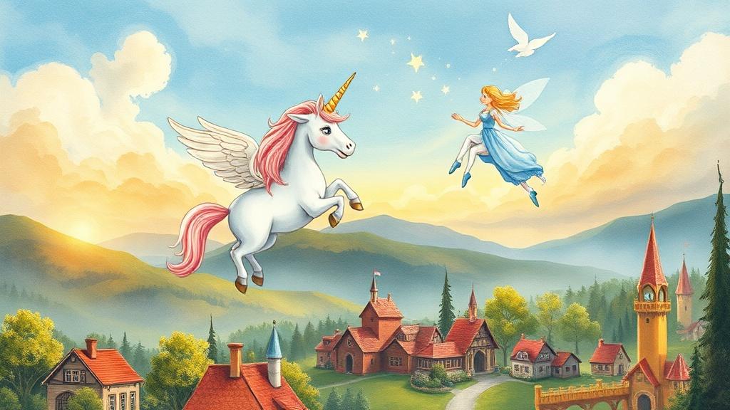 Fantasy style unicorn story illustration