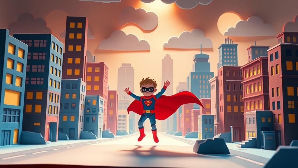Paper craft style superhero story illustration