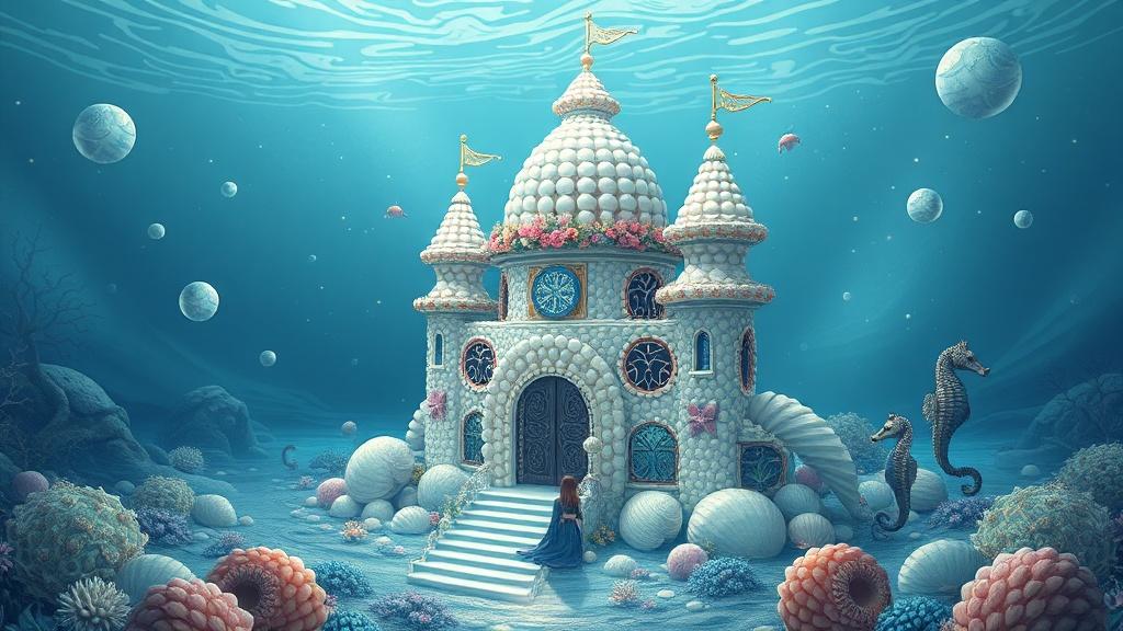 Dreamy style ocean fairy tale castle illustration