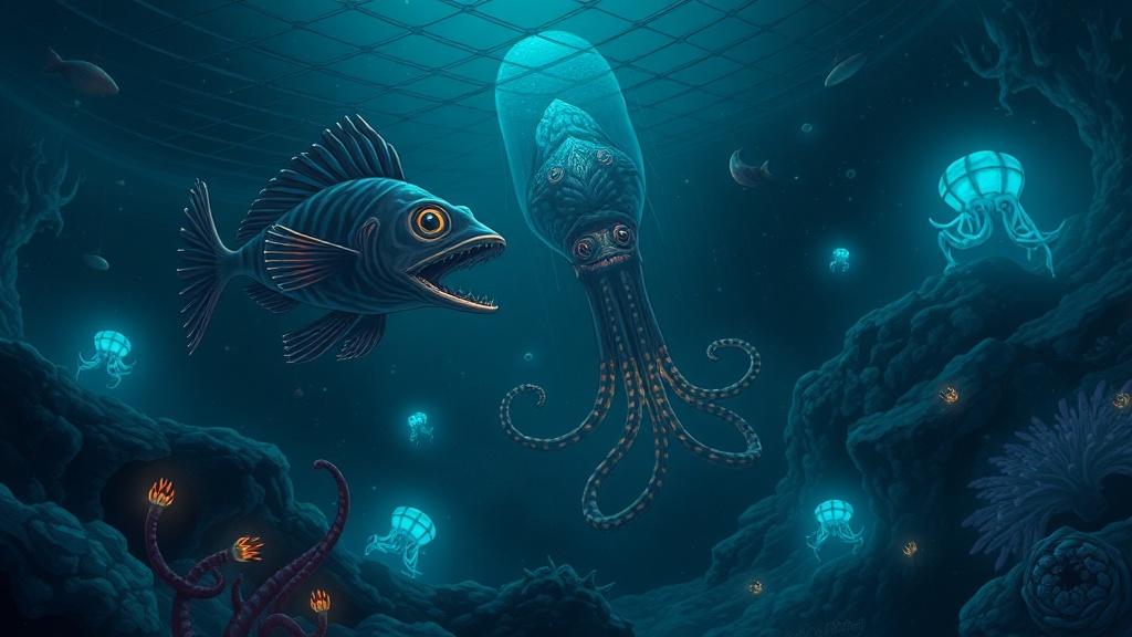 Fantasy style deep sea adventure illustration