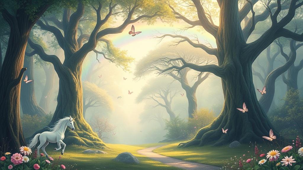 Dreamy style magical forest glade illustration
