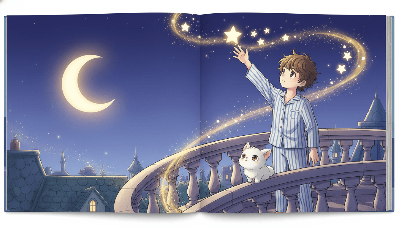 Anime bedtime book illustration style