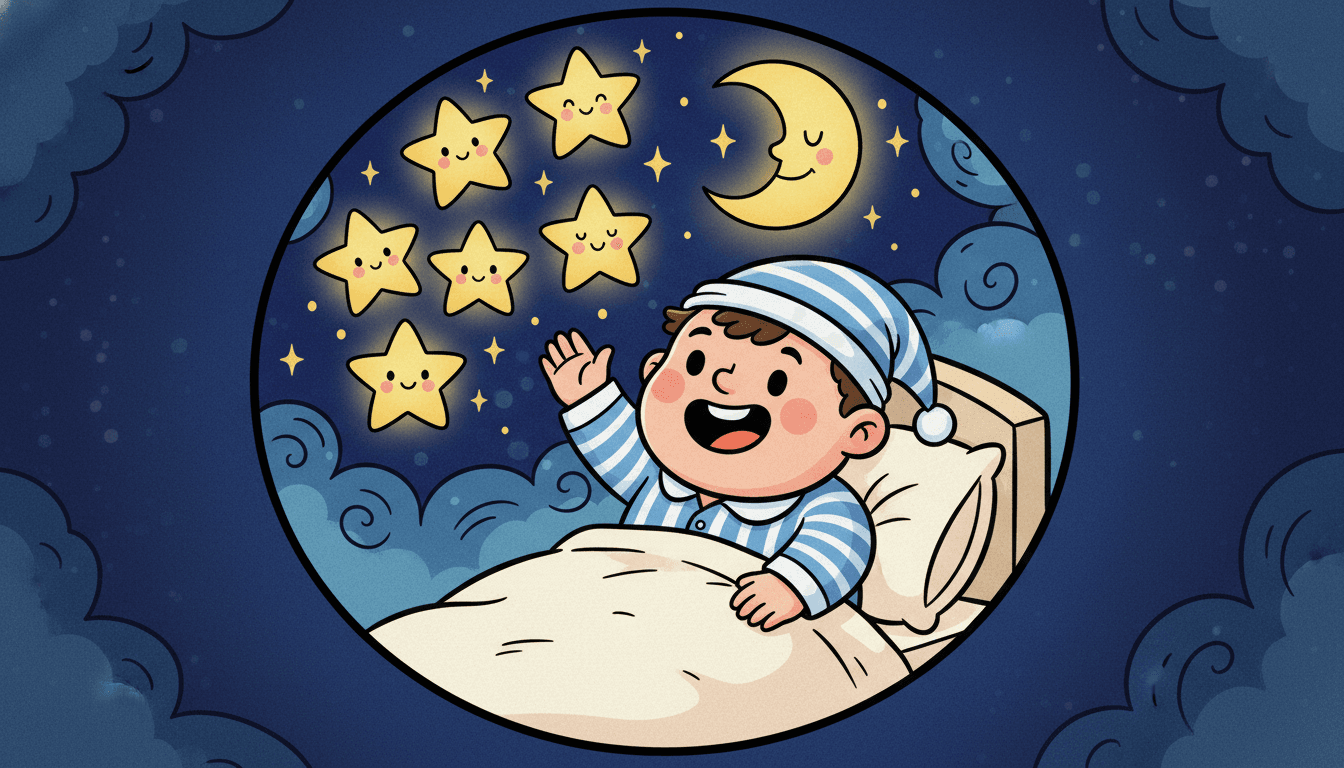 Cartoon bedtime book illustration style