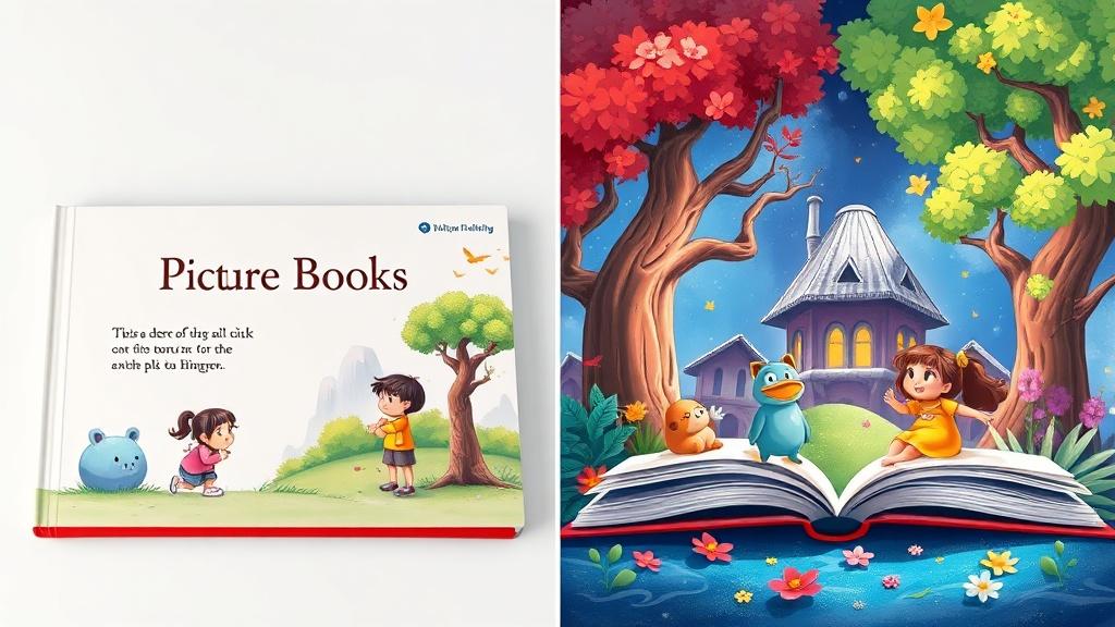 Side-by-side comparison of basic children book illustration versus C2Story professional AI-generated picture book
